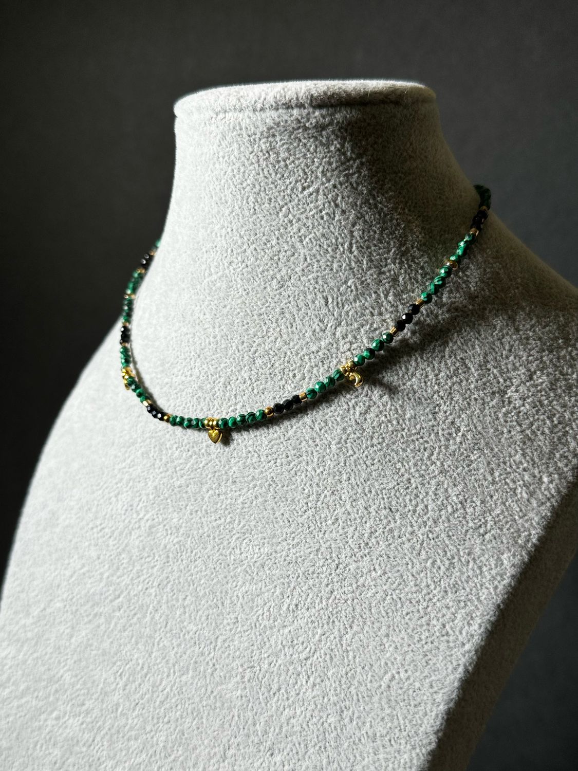 Necklace Hearts Seed Beads Emerald Gold