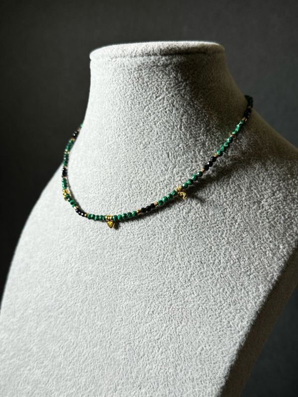 Necklace Hearts Seed Beads Emerald Gold