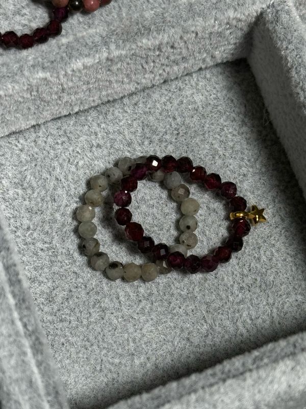 Rings Seed Beads Grey/Red