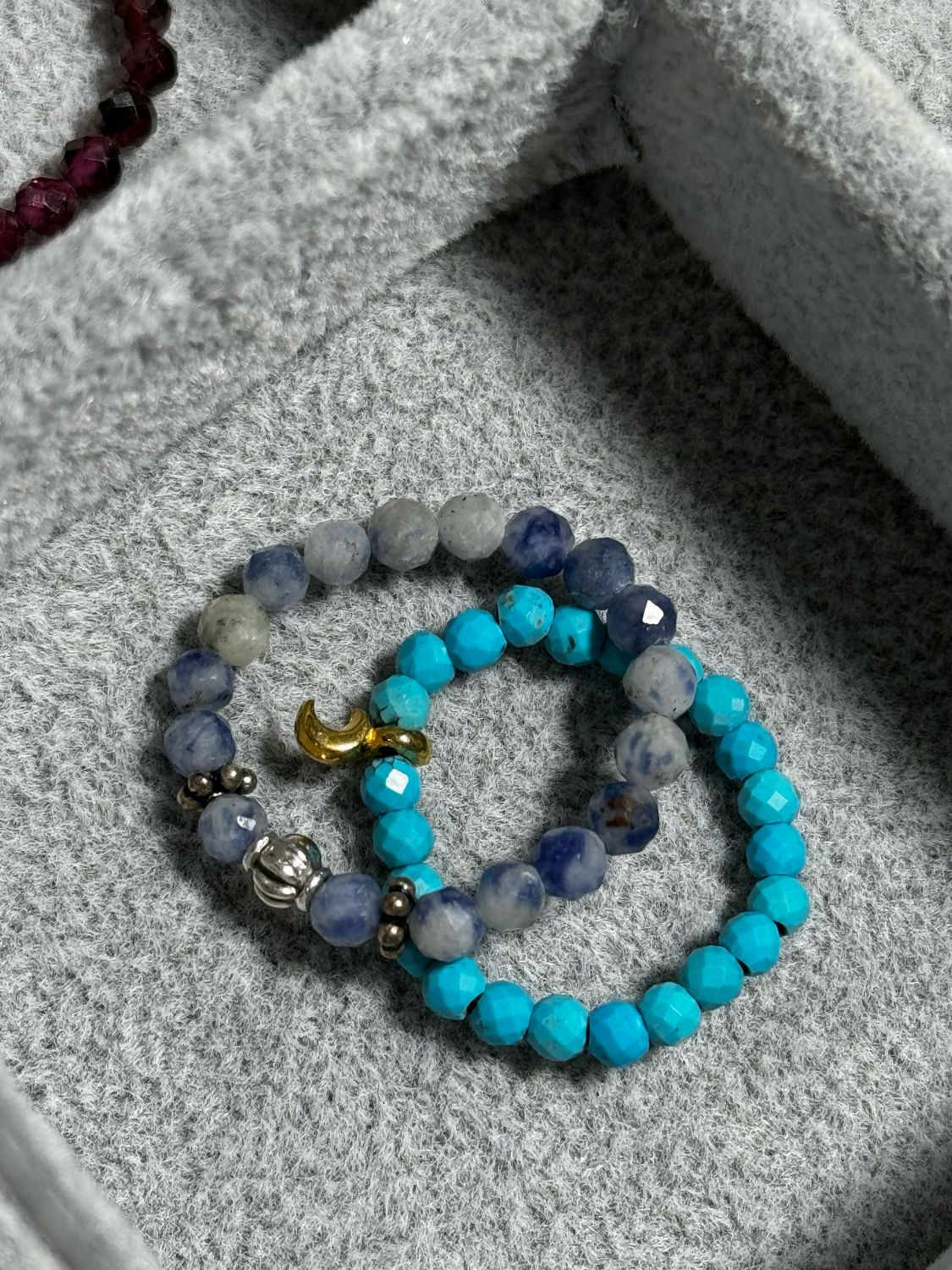 Rings Seed Beads Turquoise Blue Golden Moon