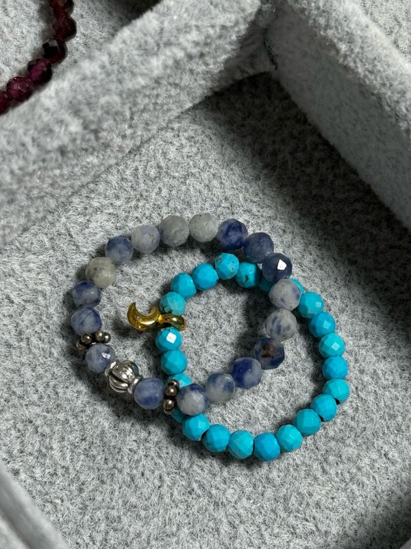 Rings Seed Beads Turquoise Blue Golden Moon