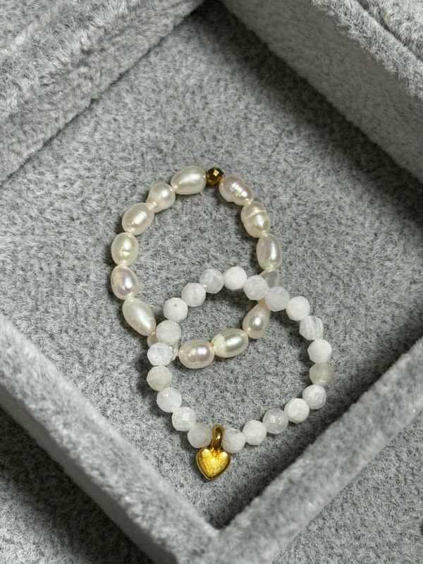 Rings Seed Beads Stones and Pearls Golden Heart