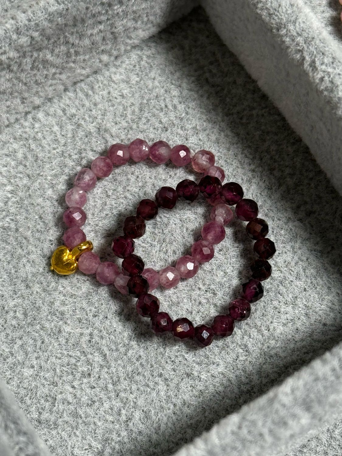 Rings Seed Beads Pink Stones Golden Heart