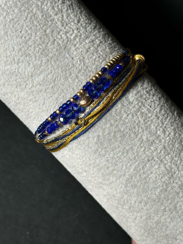 Bracelet Seed Beads Gold Blue