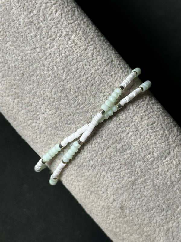 Bracelet Seed Beads White/Green
