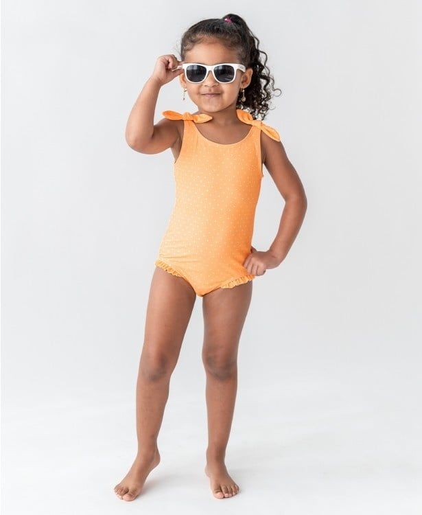 Ruffle Butts Tie Shoulder One Piece, Color: Melon Polka Dot, Size: 12-18m