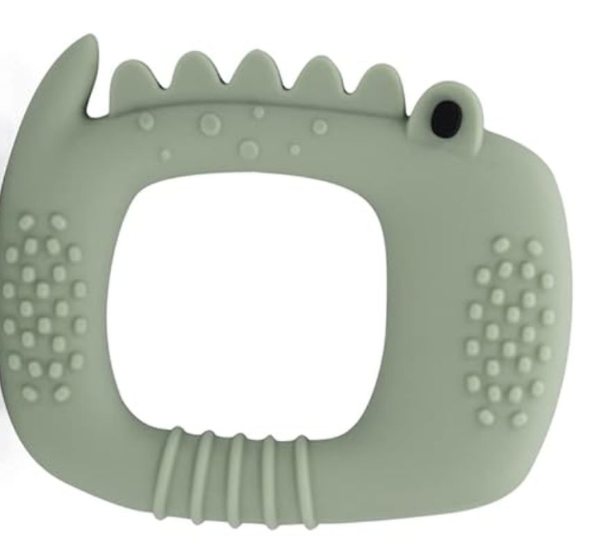 LouLou Lollipop Silicone Teether, Color: Sage Dino