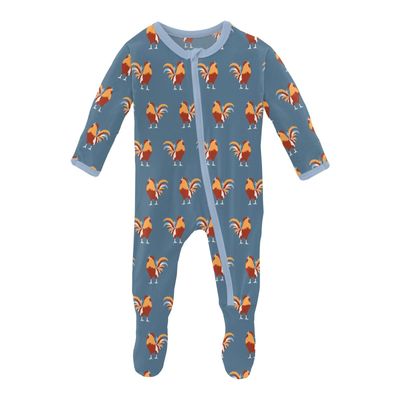 Kickee Pants Print Footie Zip, Color: Parisian Rooster, Size: 12-18