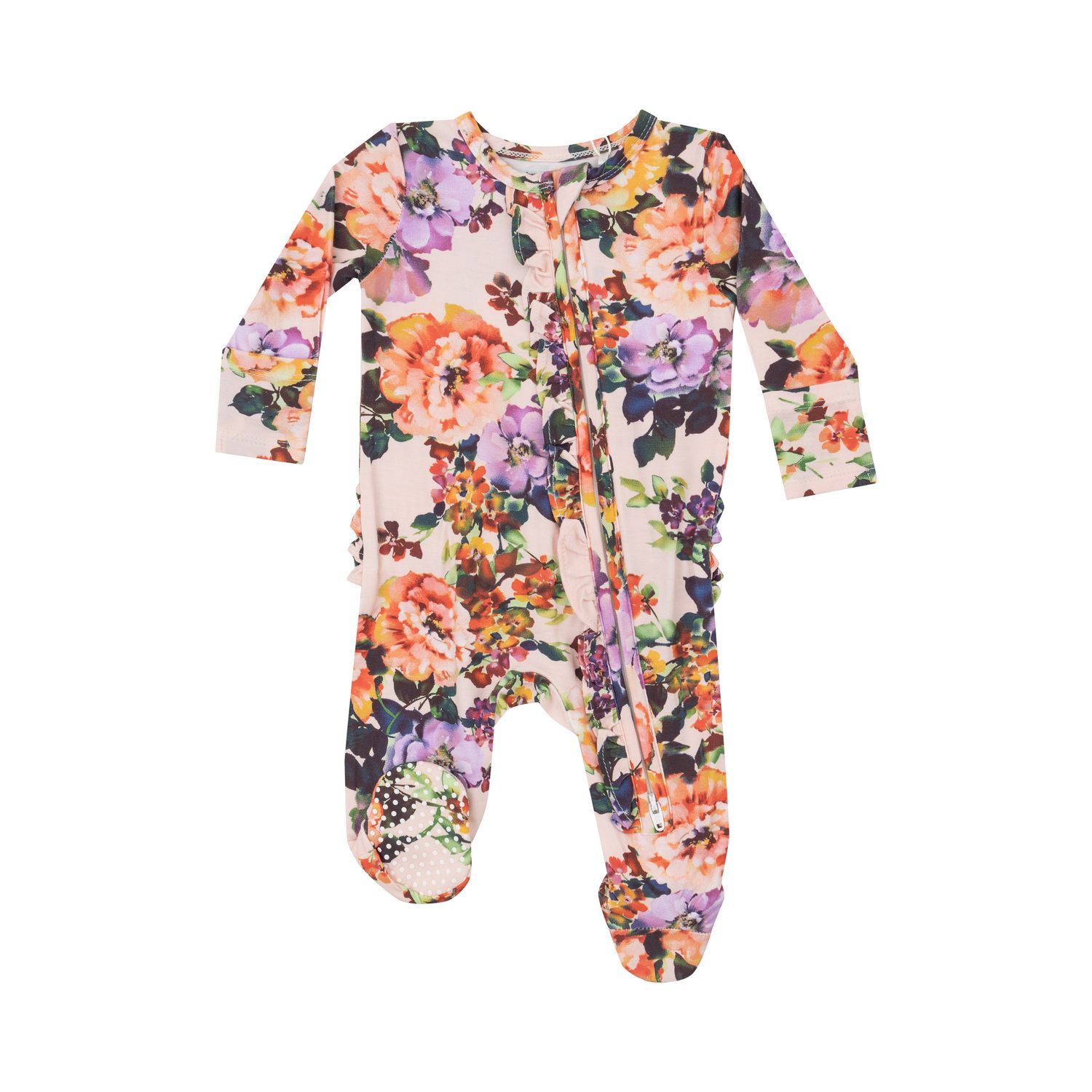 Angel Dear 2 Way Zip Footie Floral, Color: Autumn Rose, Size: 0-3