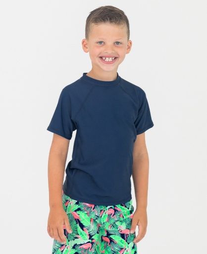 Rugged Butts Short Sleeve Rash Guard, Color: Navy, Size: 4T