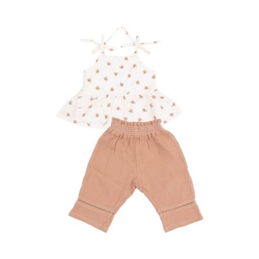 Angel Dear  Peplum Tank W Smocked Back And Smocked Waist Pants With Ladder Trim , Color: Bitty Blooms BEIGE, Size: 6-12M