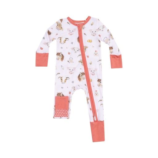  Angel Dear 2 Way Zipper Romper Vintage Animals Faces Pink, Color: PINK, Size: 0-3M