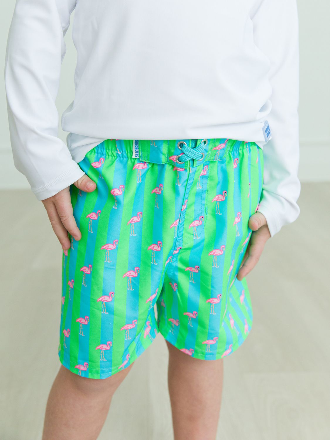 Rugged Butts Swim Trunks, Color: *NEON FLAMINGO STRIPE, Size: 18-24m