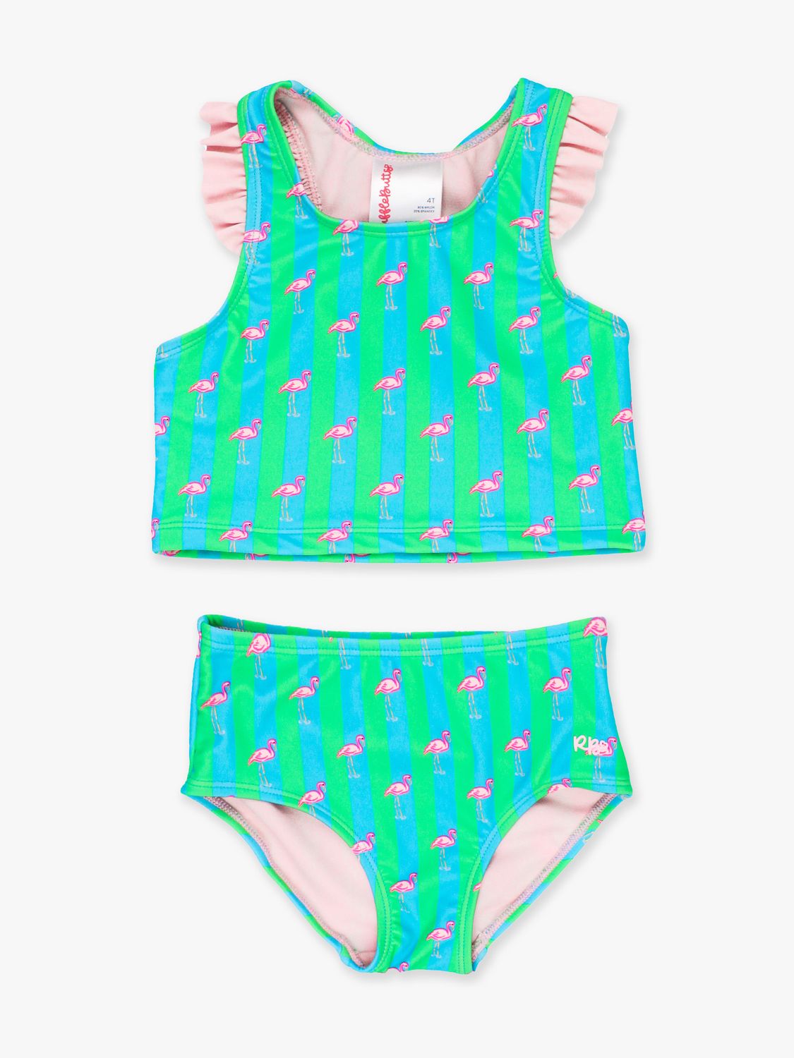 Ruffle Butts Girls Racerback Flutter Tankini, Color: *NEON FLAMINGO STRIPE, Size: 2T