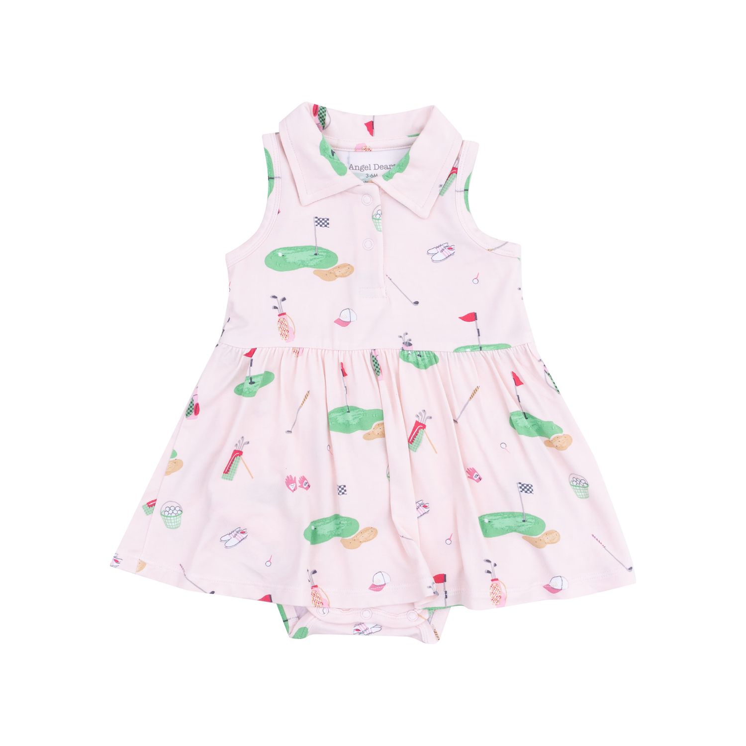 Angel Dear Polo Collar Bodysuit Dress, Color: Golf Things Pink, Size: 0-3M