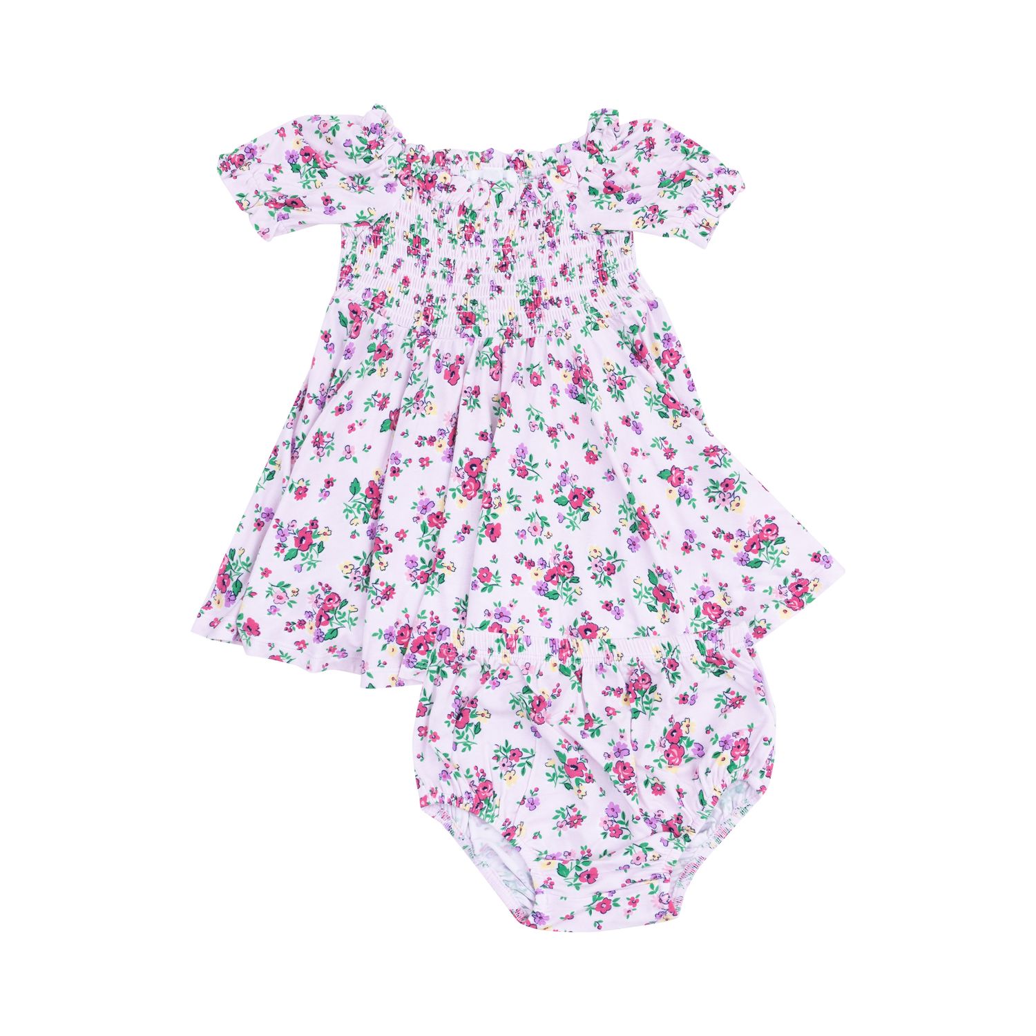 Angel Dear Puff Sleeve Smocked Dress and DC, Color: Preppy Roses PINK, Size: 6-12M