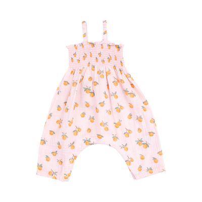 Angel Dear Tie Strap Smocked Romper, Color: Sweet Clementines ORANGE, Size: 3-6M
