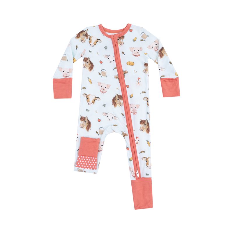 Angel Dear 2 Way Zipper Romper Vintage Animals Faces Blue