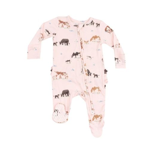 Angel Dear Cow Families 2 Way Zipper Ruffle Back Footie, Color: PINK, Size: 0-3M