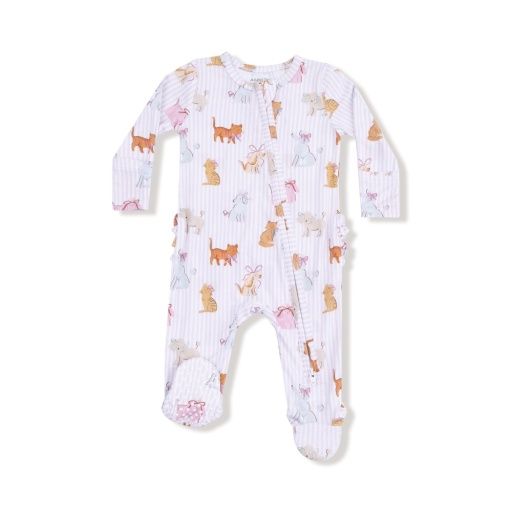 Fancy Pets - 2 Way Zipper Ruffle Back Footie, Color: WHITE/LIGHT PURPLE, Size: 0-3M