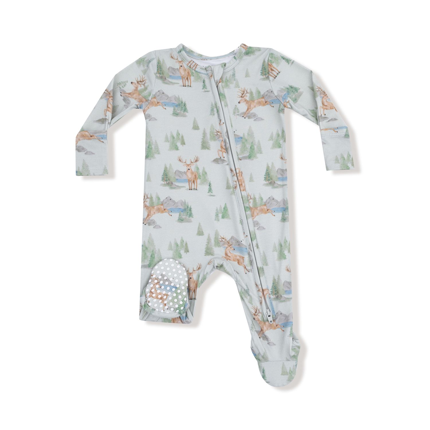Buck Deer - 2 Way Zipper Footie, Size: NB, Color: LIGHT GREEN/DARK GREEN