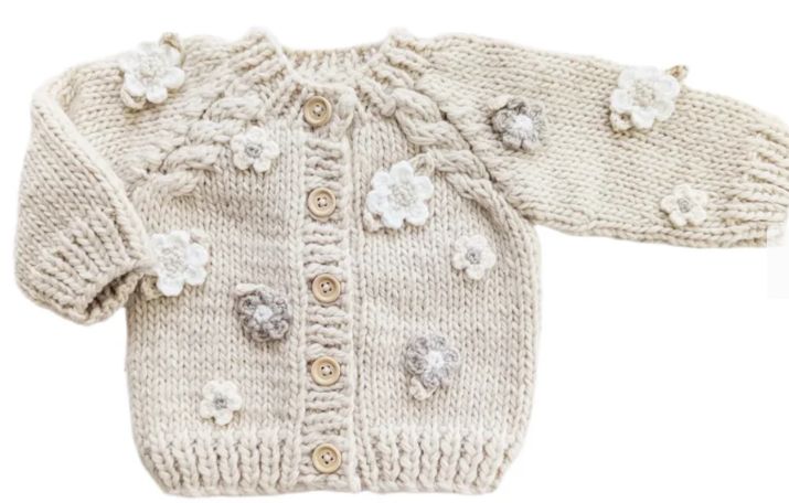 Huggalug Flower Cardigan, Color: Natural, Size: 6-12