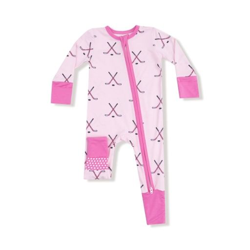 Angel Dear Hockey - Pink - 2 Way Zipper Romper, Color: LIGHT PINK/DARK PINK, Size: 0-3M