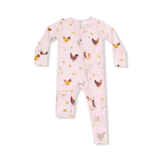 Collector Chickens - Pink - 2 Way Zipper Romper, Color: LIGHT PINK, Size: 0-3M