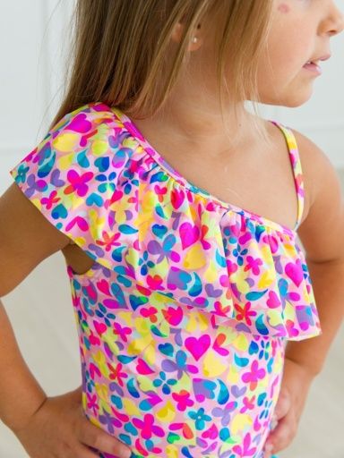 Ruffle Butts One Shoulder Ruffle One Piece, Color: *VIBRANT NEON, Size: 12-18m
