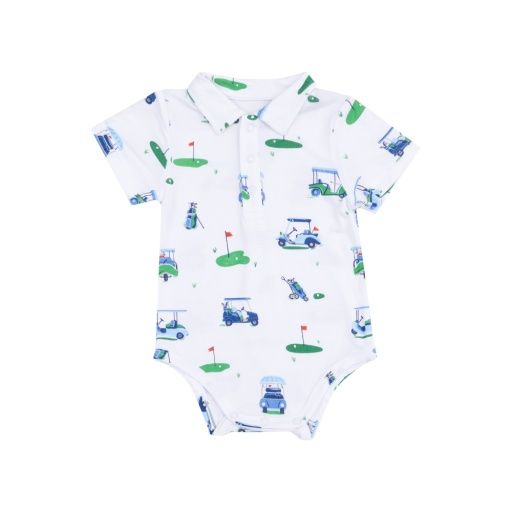 Vintage Golf Carts Blue Polo Bodysuit, Color: BLUE, Size: 0-3M