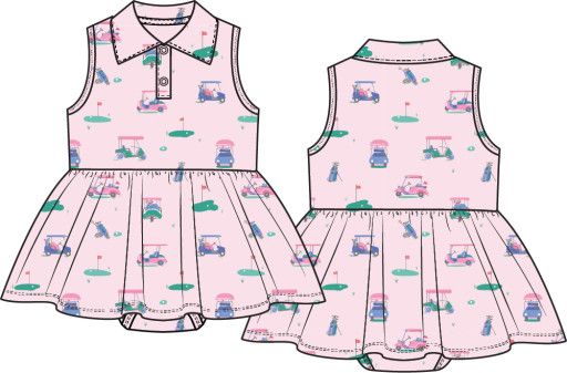 Angel Dear Vintage Golf Carts Pink - Polo Tennis Dress, Color: PINK, Size: 0-3M
