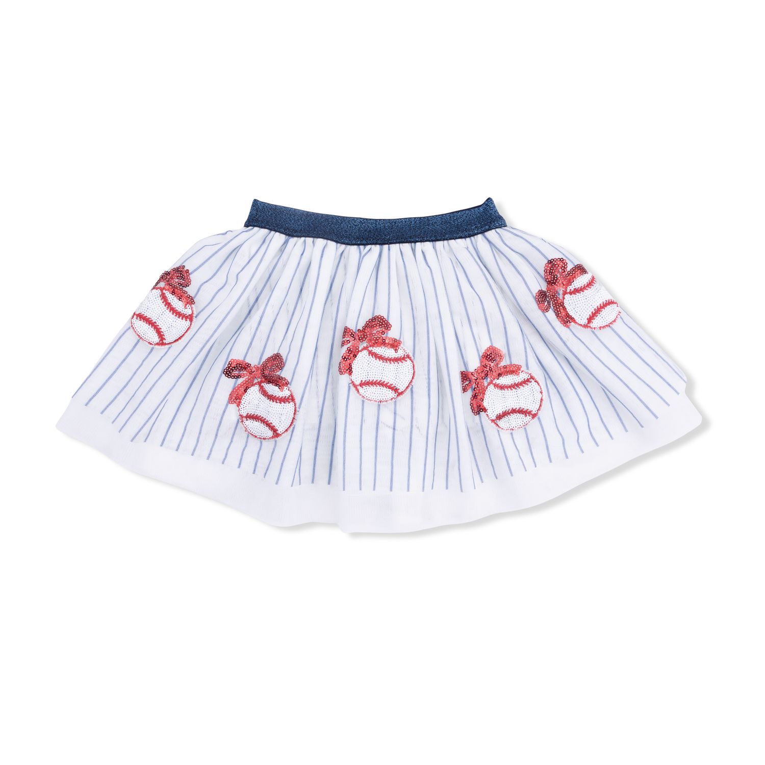 Baseball Stripe - Tutu Skirt with Bike Shorts, Color: CREAM, NAVY, Size: 0-12M