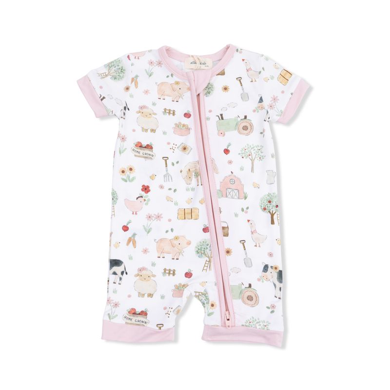 Angel Dear Cute Farm Animals Pink - Shortie 2 Way Zipper Romper