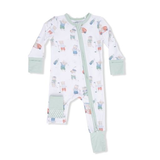 Angel Dear Golfing Teddy Bears - Convertible Romper, Color: BEIGE, GREEN, Size: 0-3M