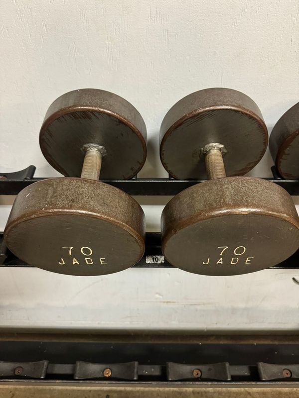 Vintage 70lb Jade Dumbbells