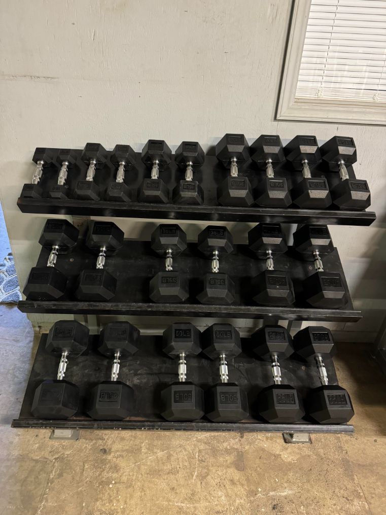 New Rubber Hex Dumbbells 5-50