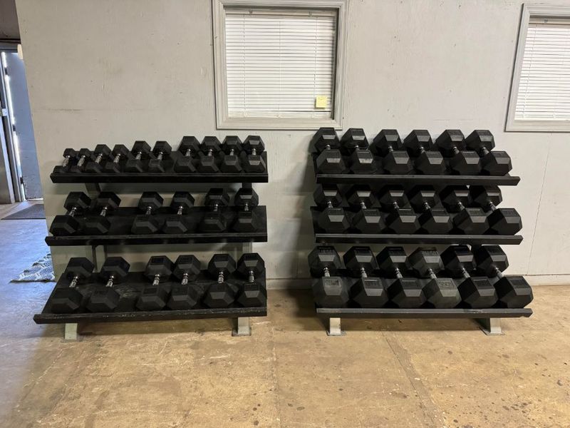New Rubber Hex Dumbbells 5-100