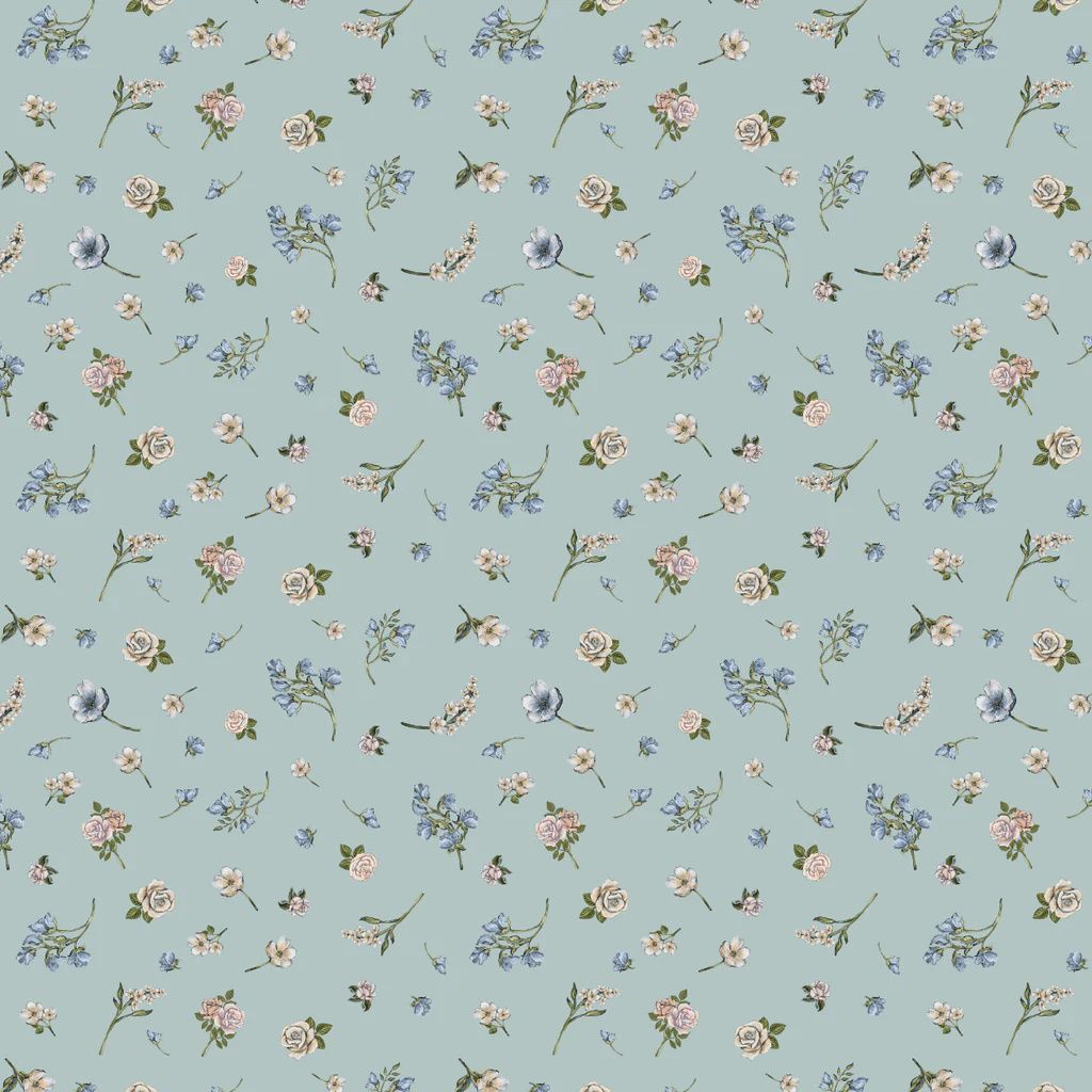 Tea and Poetry- Scattered Florals Mint
