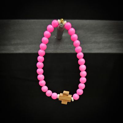 ISRAELI OLIVE WOOD DARK PINK BEAD BRACELET