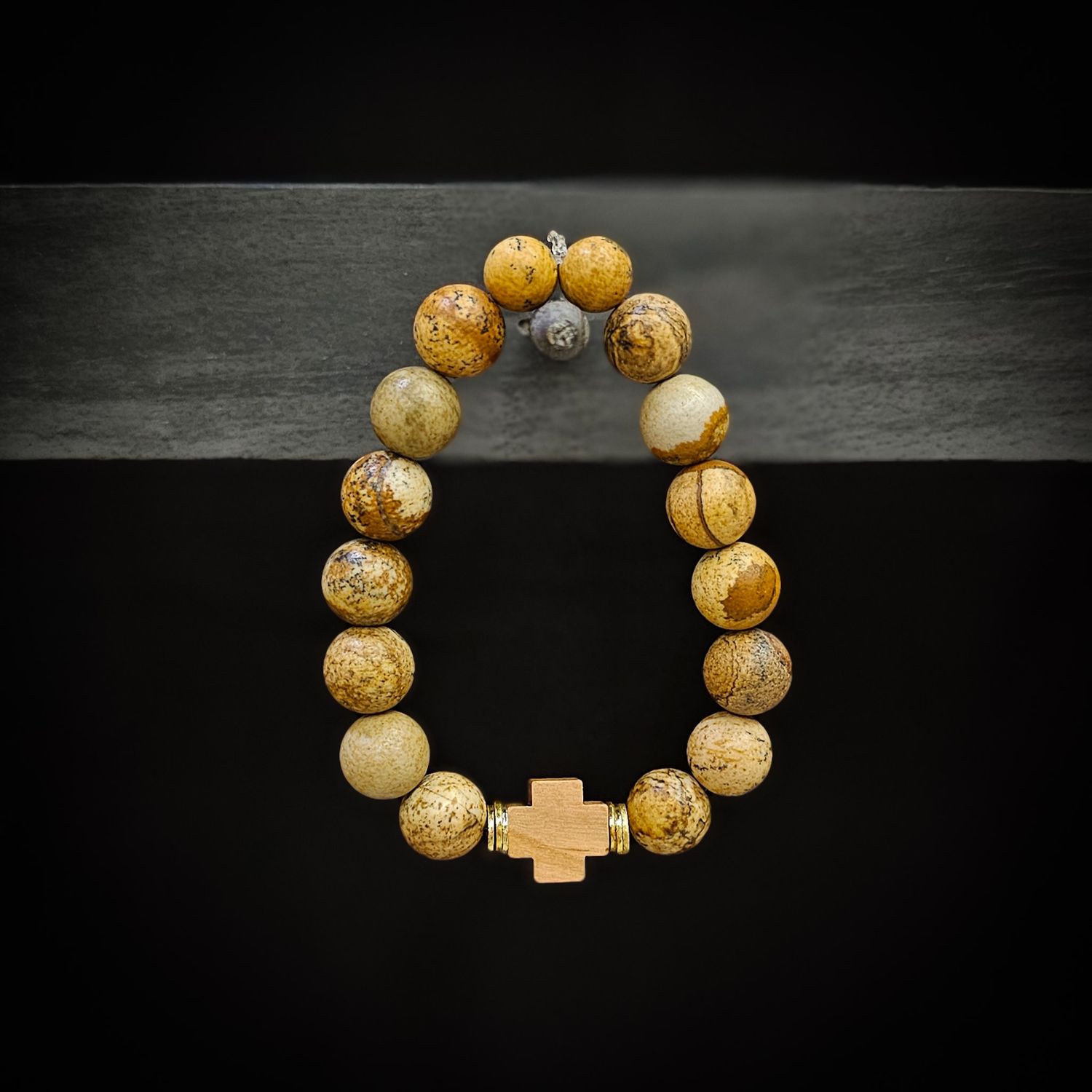 ISRAELI OLIVE WOOD CROSS TAN BEAD BRACELETS