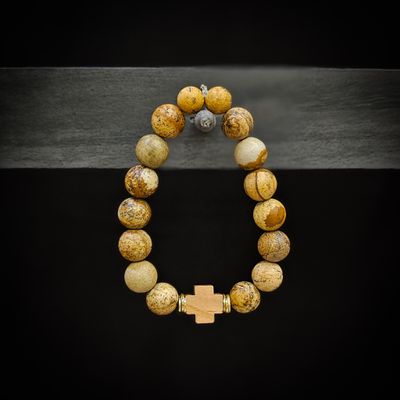 ISRAELI OLIVE WOOD CROSS TAN BEAD BRACELETS