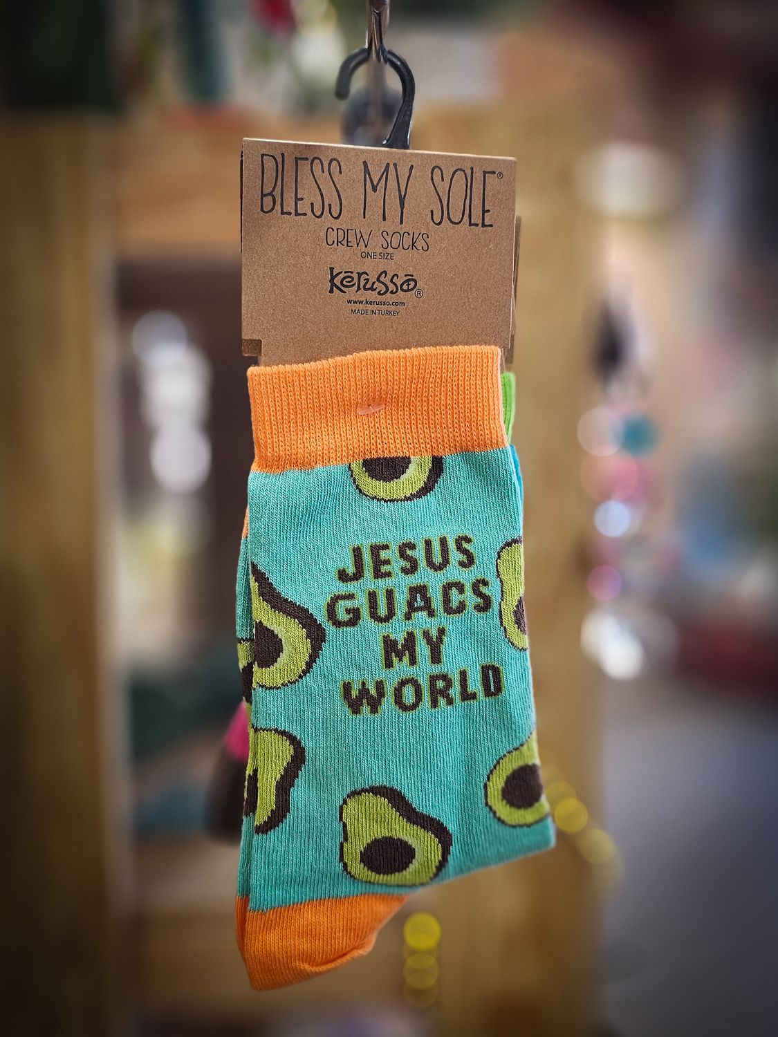 BLESS MY SOLE SOCKS JESUS GUACS MY WORLD-TURQUOISE