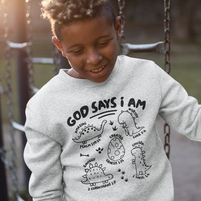GOD SAYS I AM SWEATSHIRT HEATHER