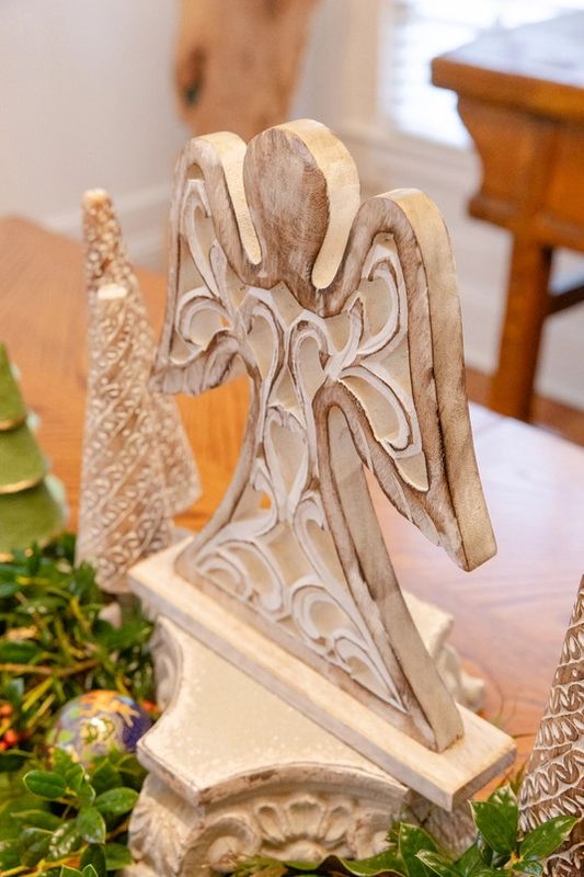 ANGEL HAND CARVED WHITEWASHED MANGO WOOD
