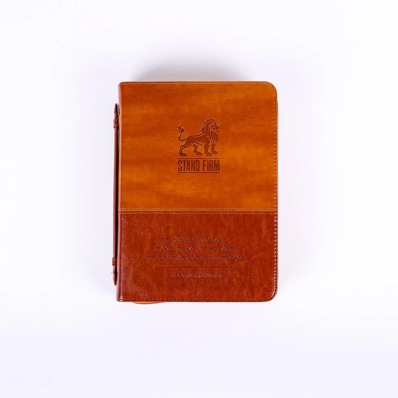 BIBLE COVER IMITATION LEATHER STAND FIRM 2-TONE BROWN