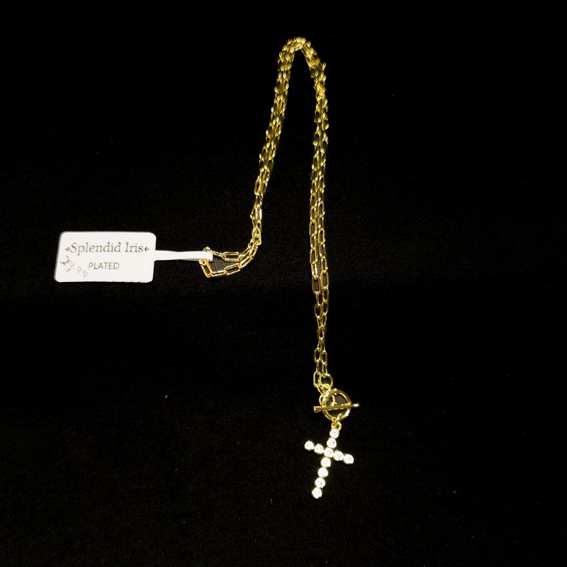SPARKLE CROSS TOGGLE NECKLACE