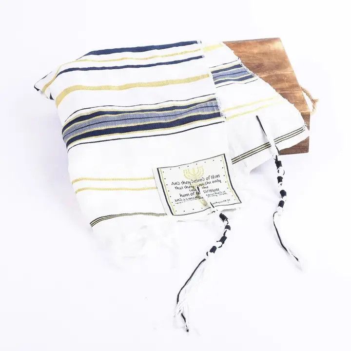 PRAYER SHAWL HEBREW MESSIANIC TALLIT, Color: GOLD & NAVY