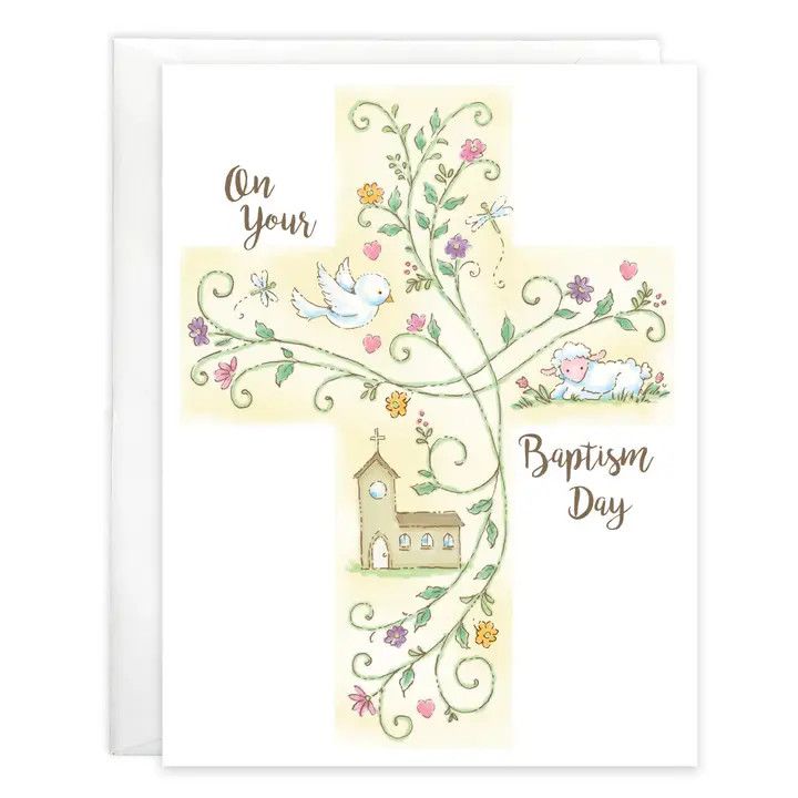 BAPTISM CROSS W/SCRIPTURE RELIGIOUS CARD #212-7294