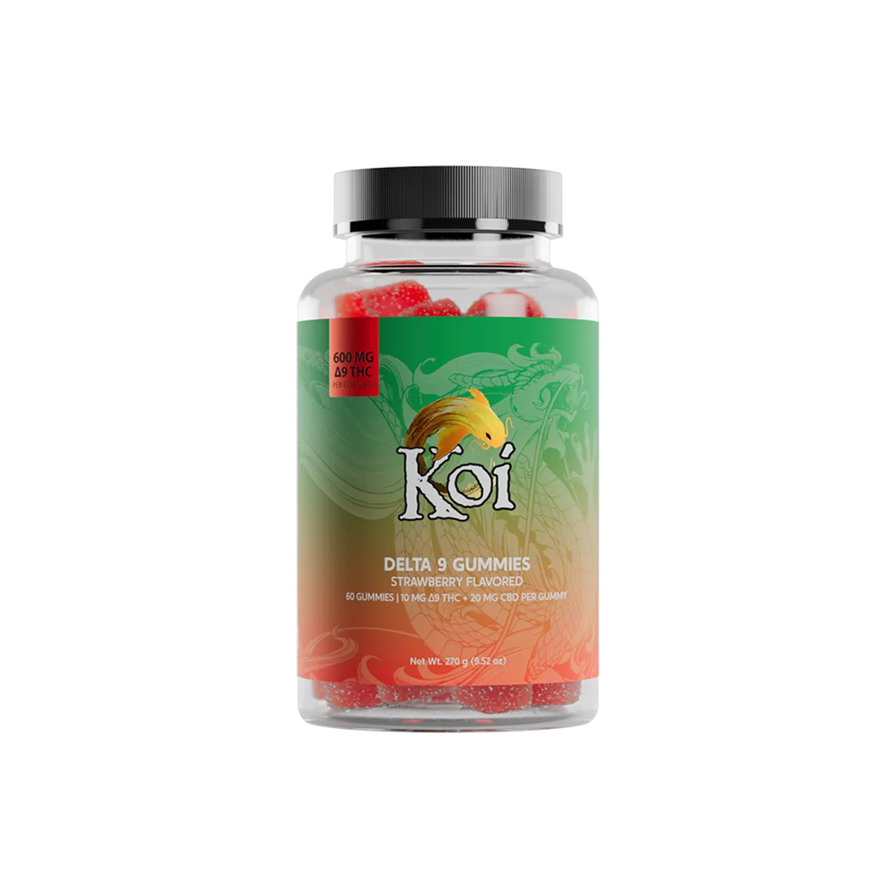 Koi, Gummies, CBD+D9, Strawberry, 60ct