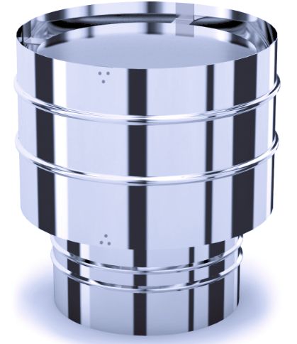 Anti-windval trekkende kap voor een dubbelwandige geïsoleerde buis van binnendiameter 100mm/buitendiameter 150mm.